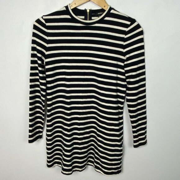 Forever21 Black White Striped Cotton Mini Dress Size Small Cotton Long Sleeve S - Picture 6 of 8